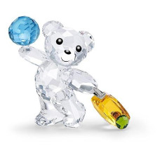 Swarovski Kris Bears I Travel The World Figurine, Clear Crystal With A Green, Blue, And Yellow Accents, Part Of The Kris Bears Collection