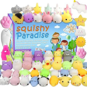 Pokonboy 60 Pack Mochi Squishy Toys Squishies, Cat Panda Unicorn Squishy Mini Kawaii Squishies Birthday Party Favors Cute Animals Stress Relief Toys Carnival Prizes For Kids Boys Girls Adults