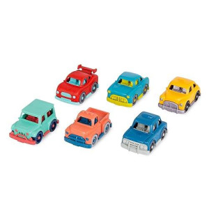 Battat- Wonder Wheels- Set Of 6 Mini Toy Cars For Kids - Race Car, Truck, Taxi, Police Car, Retro Car, 4X4 - Pretend Play- Recyclable Materials - Mini Riders- 1 Year +