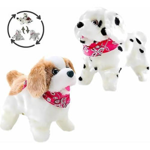 Haktoys 2-Pack Flip Over Puppy Battery Operated Somersaulting, Walking, Sitting, Barking Plush Cute Little Toy Dog Great Gift For Animal And Pet Loving Toddlers And Kids