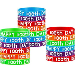 Willbond Happy 100Th Day Of School Silicone Bracelets Colorful Rubber Wristbands Gift For Kindergarten Teacher Student Rewards Classroom Party Supplies Decoration(25)