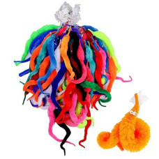 Haptime Worm On A String, Fuzzy Worms With Wiggle Eye, Trick Toy, Pet Toy, Classic Party Favors Bag Fillers Christmas Stocking Stuffer Gifts (64 Pcs,16 Diffrent Colour)