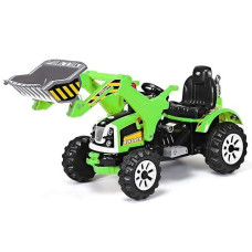 Costzon Ride On Excavator, 12V Battery Powered Construction Vehicles For Kids With Front Loader, Horn, Safety Belt, Treaded Wheels, Ride On Bulldozer Truck, Excavator Ride On Toy Gift For Boys Girls