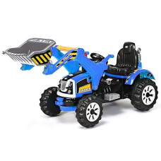 Costzon Ride On Excavator, 12V Battery Powered Construction Vehicles For Kids With Front Loader, Horn, Safety Belt, Treaded Wheels, Ride On Bulldozer Truck, Excavator Ride On Toy Gift For Boys Girls