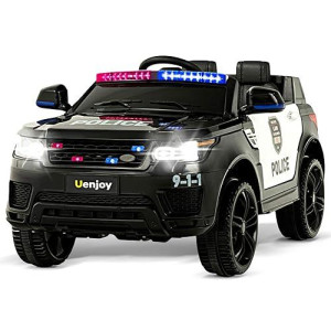 Uenjoy 12V Kids Police Ride On Car Suv Battery Operated Electric Cars W/ 2.4G Remote Control, Led Siren Flashing Light, Music& Horn Intercom, Bumper Guard, Openable Doors, Aux, Usb Port, Black