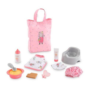 Corolle - Large Accessories Set For Mon Premier Poupon 12" Baby Dolls, 11-Piece Set Includes Bottle, Bib, Diaper, Potty, Pacifier, Tote Bag And More