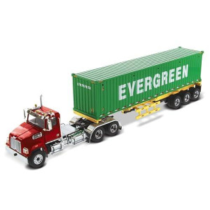 Diecast Masters Western Star 4700 Sb Tandem Day Cab Truck-Tractor W/ Skeleton Trailer & Evergreen 40' Dry Goods Sea Container | 1:50 Scale Model Semi Trucks | Diecast Model Bydm Diecast Masters 71049