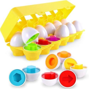 Canshow Matching Egg Set - Toddler Toys - Toddler Games-Educational Color & Shapes & Fine Motor Skills Learning Toy Toddler Boy Girl Toys Easter Eggs Gift Ages 3 Years Old & Up (12 Eggs)