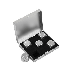 Ds. Distinctive Style Aluminum Alloy Dice 5 Pieces 16Mm Portable Metal Dices With Square Case 6 Sided Dice For Drinking Party Game - Silver