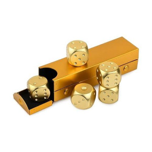 Ds.Distinctive Style Aluminum Alloy Dice 5 Pieces 16Mm Portable Metal Dices With Case 6 Sided Dice For Party Game (Gold Rectangle)