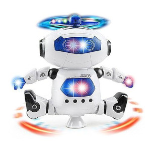 Wentoyce Musical Walking Dancing Robot Toy For Kids, Flashing Lights, 360° Body Spinning, Toddlers Bosys Girls Fun Figure Toy