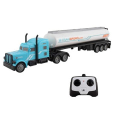 Vokodo Rc Semi Truck And Trailer 18 Inch 2.4Ghz Fast Speed 1:16 Scale Rechargeable Battery Remote Control Tractor Tanker Hauler Car Big Rig 18 Wheeler Toy For 3 4 5 6 7 8 Year Boys Kids (Aqua Blue)