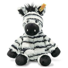 Steiff Zora Zebra White/Black 30 Cm, Soft Cuddly Friends, Cuddly Toy Zebra, Branded Plush Toy With Button In Ear, Cuddly Friend For Babies From Birth