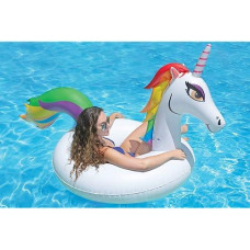 Poolmaster Unicorn Inflatable Swimming Pool Party Float (48 Inch), White/Rainbow