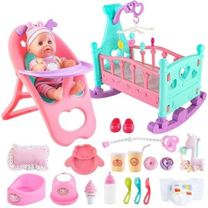 deAO 20-Piece Baby Doll Set with Crib, Stroller & Accessories