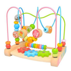 Bead Maze For Babies 6-12 Months,Wooden Educational Abacus Beads Circle Toddler Toys - Colorful Roller Coaster Activity Game,Great Gift For Babies Toddlers Girls And Boys