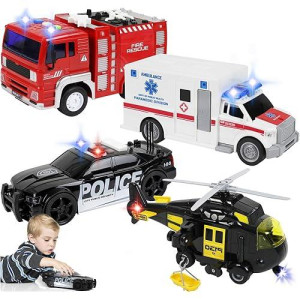 TeganPlay Emergency Vehicles Toy Set - 4 Pack with Sounds