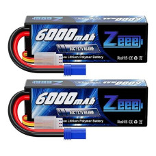 Zeee 11.1V 80C 3S 6000Mah Lipo Battery Hard Case Battery With Ec5 Connector For Rc 1/8 1/10 Scale Vehicles Car Trucks Boats(2 Pack)