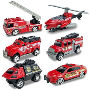 6 Pack Diecast Fire Trucks For Toddlers 3-5, Alloy Metal Fire Truck Toy For Boys 3 4 5 6 7 Years Old Gift, Mini Fire Engine Car Toys City Emergency Vehicles For Kids Birthday Cake Toppers