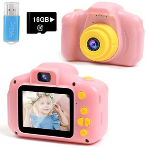 Toys For 4-6 Year Old Girls,Kids Camera Compact For Child Little Hands, Smooth Shape Toddler Selfie Camera,Best Birthday Gifts For 4 5 6 7 8 9 Year Old Girls With 16Gb Memory Card By Rindol