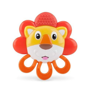 Nuby Vibe-Eez Vibrating Teether - Battery Powered - Textured Surface And Easy To Grasp Toy For Baby Teething Relief - 3+ Months - Lion