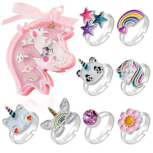 Pinksheep Gifts For Girls' Birthday Toys 12Pcs Adjustable Rings Unicorn Ring Crown Ring Birthday Gifts Gift For 3 4 5 6 7 8 9 10 11 12 Year Old Girl