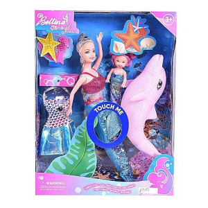 Bettina Mermaid Princess Doll Pack, Color Changing Mermaid Tail, Dress Doll 12" And Dress Doll 3" And Dolphin, Color Reversal Mermaid Toys For Little Girls And Play Gift Set Aged 3+