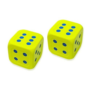 Macro Giant 6 Inch Pu Foam Jumbo Big Playing Dice, Set Of 2, Neon Yellow, Math Teaching, Teaching Aids, Board Games, Kid Toy