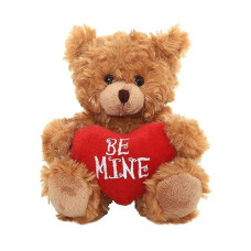 Plushland Stuffed Mocha Heart Bear - Plush Bear Toy For Kids & Adults - Embroidered Heart Pillow - Brown-9 Inches (Be Mine 9'')