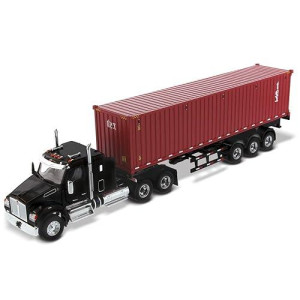 Diecast Masters Kenworth T880 Sbfa 40" Sleeper Cab Tridem Truck Tractor W/Flatbed Trailer & 40' Dry Goods Sea Container Tex 1/50 Diecast Model 71060