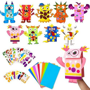 Watinc 9Pack Monster Hand Puppets Art Craft Paper Sock Puppet Toys Diy Making Your Own Puppet Kits Early Learning Classroom Family Storytelling Games Pretend Party Supplies Valentine'S Day Gift