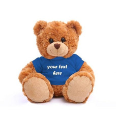 Plushland Teddy Bear 11 Inch, Stuffed Animal Personalized Gift - Great Present For Mothers Day, Valentine, Graduation, Birthday,Anniversary, Get Well,Christmas (Mocha Bear, Royal Blue)