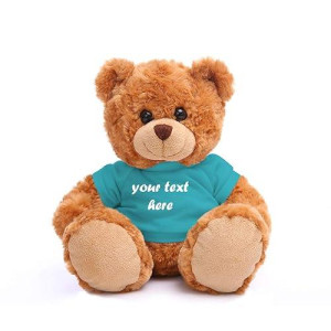 Plushland Teddy Bear 11 Inch, Stuffed Animal Personalized Gift - Great Present For Mothers Day, Valentine, Graduation, Birthday,Anniversary, Get Well,Christmas (Mocha Bear, Torquoise)