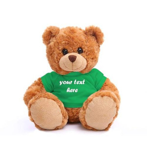 Plushland Teddy Bear 11 Inch, Stuffed Animal Personalized Gift - Great Present For Mothers Day, Valentine, Graduation, Birthday,Anniversary, Get Well,Christmas (Mocha Bear, Kelly Green)