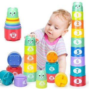 Ynanimery Stacking Cups Toys For Toddlers 1-3, Baby Toys Stacking Cups & Soft Blocks Teething Toys For Babies 6-12 Months Montessori Educational Or Bath Fun, Stacking Cups