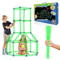 Fun Forts Glow Fort Building Kit For Kids - 81 Pack Glow In The Dark Stem Building Toys Indoor Outdoor Play Tent For Kids Construction Toys With 53 Rods And 28 Spheres