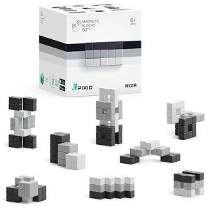 Pixio Noir - Tiny Magnetic Blocks Building Toy In The Pixel Art Style With Free App - 5/16" Plastic Cubes With 6 Magnets Inside - Open Ended Toy - Creativity Toy For Ages 6+ - 60Pcs