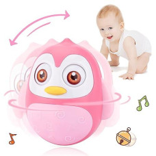 Unih Roly Poly Baby Toys 6 To 12 Months Developmental, Tummy Time Wobbler Toy For Baby, Penguin Tumbler Wobbler Toys For Infant Boy Girl Gifts (Pink)