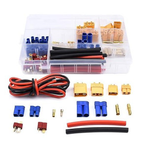 Readytosky Xt60/Xt90/Ec3/Ec5/T-Plug Male&Female Connector Adapters Kit+14Awg Silicone Wire+Shrink Tubings For Rc Esc Motor Lipo Battery(70Pcs)