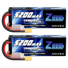 Zeee 2S 5200Mah Lipo Battery 7.4V 80C Battery With Xt60 Plug Hard Case For 1/8 1/10 Rc Vehicles Car Slash Rc Buggy Truggy Rc Airplane Uav Drone(2 Packs)