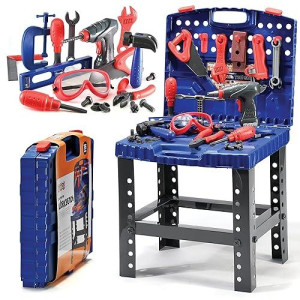 Play22 Kids Tool Set Bench 76 Pc - Toddler Tool Bench Set With Electronic Play Drill - Stem Educational Toy Pretend Play Construction Work Shop - Preschool Toy Gift For Kids Children Boys And Girls