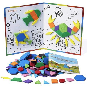 Zazzykid Kids Magnetic Pattern Blocks Set: 216 Pcs Geometric Shape Puzzles Tangram - Stem