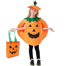 Octeen Halloween Kids Pumpkin Costume, 3 Pcs Pumpkin Cosplay Set Included Pumpkin Tote Bag（9.8 X 11.8 Inch