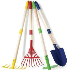 Play22 Kids Garden Tool Set Toy 4-Piece - Shovel, Rake, Hoe, Leaf Rake, Wooden Gardening Tools For Kids Best Outdoor Toys Gift For Boys And Girls