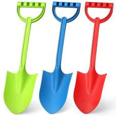 Heavy Duty 16" Thick Beach Sand Toy Shovels For Kids Adults, Jumbo Scooping Spade Toys Kit Gear Water Pool Gardening Digging Sandbox Toy Garden Tool Complete Gift Set For Boys Girls Green Blue Red