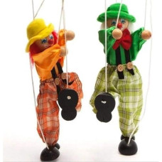 Fun Wooden Clown Marionette Pull String Puppet Vintage Toy For Family Men Women Pretend Play Puppetry Party