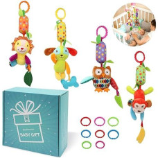 Bloobloomax Baby Soft Hanging Rattle, Car Seat Stroller Toys With Plush Animal C-Clip Ring For Infant Babies Boys And Girls 3 6 9 To 12 Months (12Pcs-A)