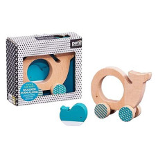 Petit Collage Whale And Baby Wooden Push Toy - Cute Wooden Rolling Toy Ideal For Ages 12 Months And Older - Active Toy Encourages Movement, Makes A Great Gift