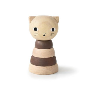 Wee Gallery Wood Stacker (Cat) Classic Learning Toy For Baby Development, Motor Skills, Problem Solving Activity, Child Safe Natural Materials, For Ages 18 Months And Up