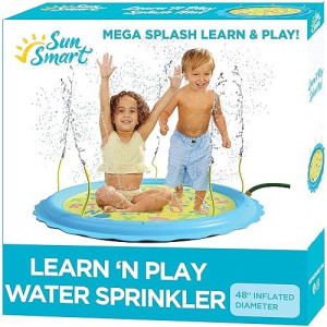 Sunsmart Learn 'N Play Sprinkler Splash Mat - Helps Kids Learn Letters, Colors And Writing - Inflatable Splash Mat With 24 Adjustable Spray Zones And Water Wiggle Tubes